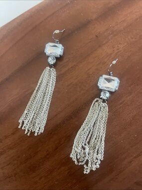 Silver Crystal Tassel Drop Earrings - Women Jewelry